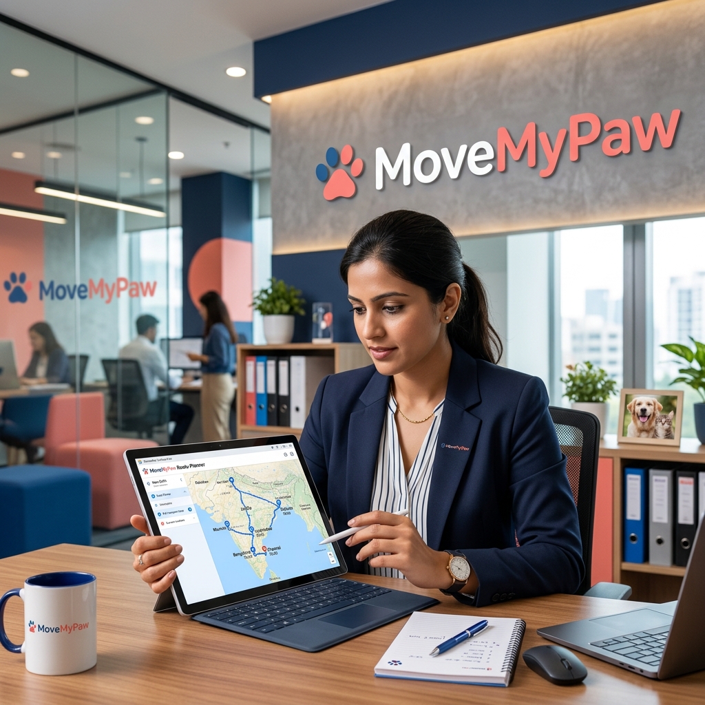 Relocation specialist planning a domestic transit route across a map of India